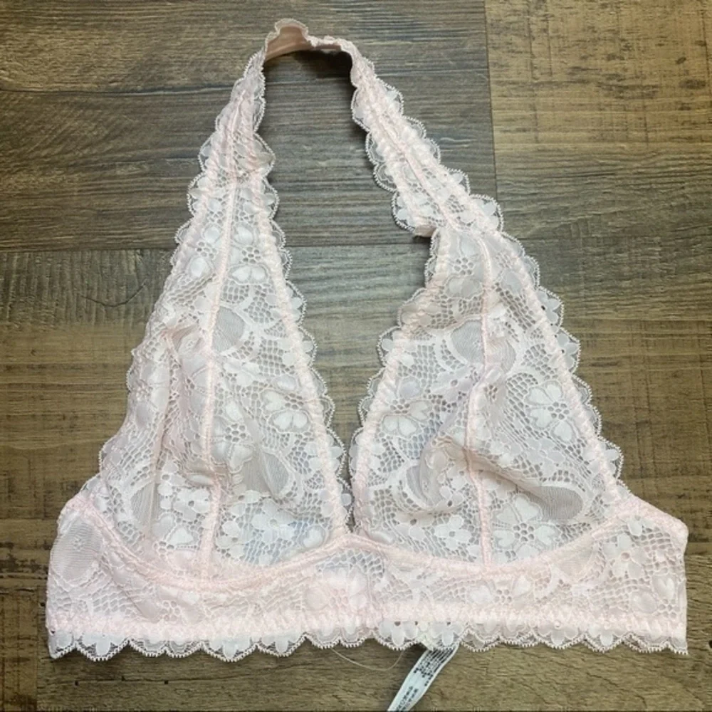 26.Galloon Halter Pink Lace Bralette Medium free people lace bra - Picture 2 of 2